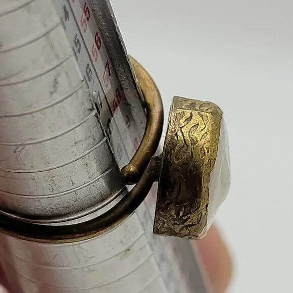 Vintage Antique Brass White Freshwater Pearl Inlay Adjustable Ring OS - Picture 10 of 11